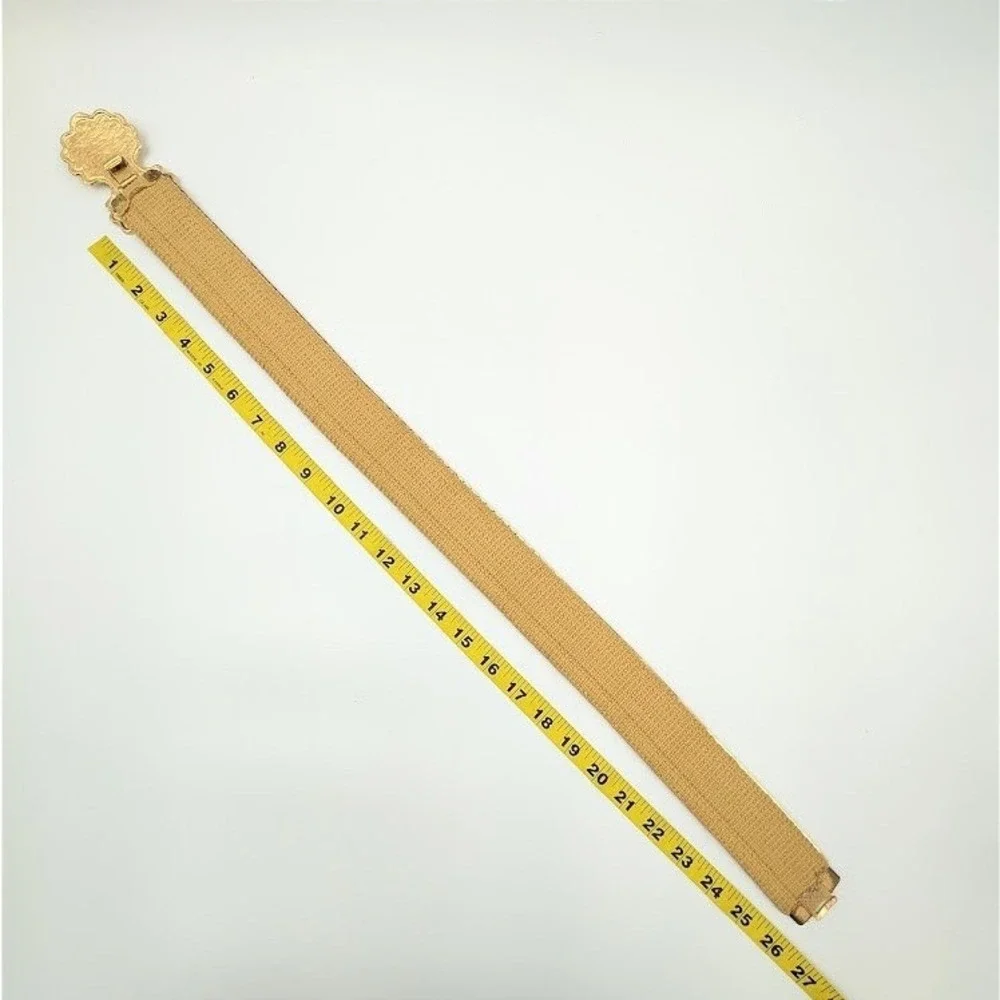 VTG Accessocraft Gold Tone Belt Fish Scale Sequins Metal‎ Ornate Buckle Etruscan
